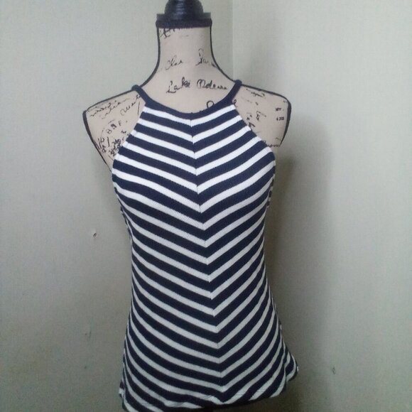 Maeve Anthropologie Shirt XS Sleeveless Straps Stripe Blue White - Picture 2 of 15